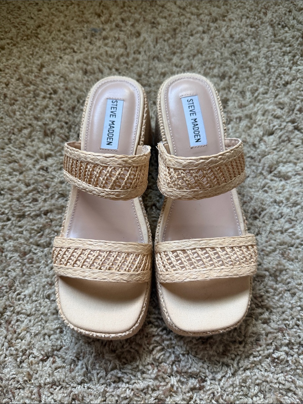 Steve Madden Beige Braided Double-Strap Wedge Slides